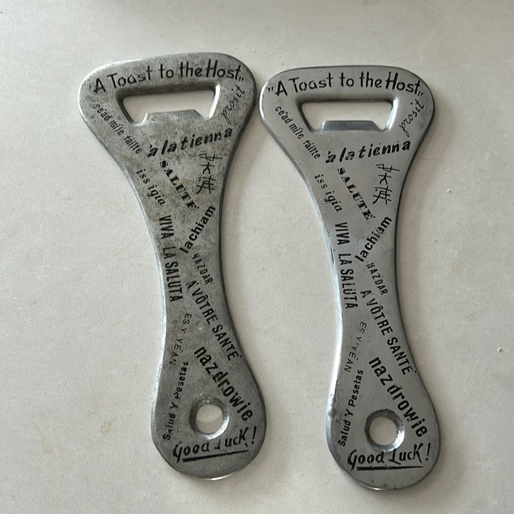 Vintage Large aluminum bottle opener circa  1970s. Made in Italy set of 2
